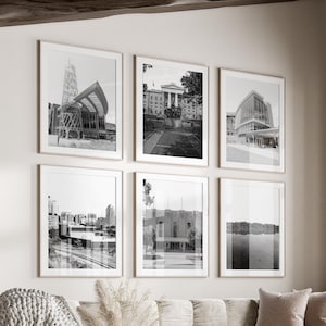 Raleigh City Black & White Wall Art Set of 6, North Carolina NC Prints, Instant Download, Gallery Wall Set, Raleigh Poster, United States