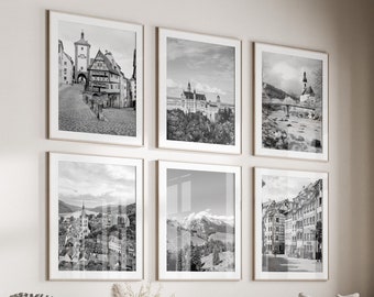 Deutschland schwarz weiß, Kunst Set von 6, Deutschland Drucke, Sofort Download, Galerie Wand Set, Reise Poster, Fotografie