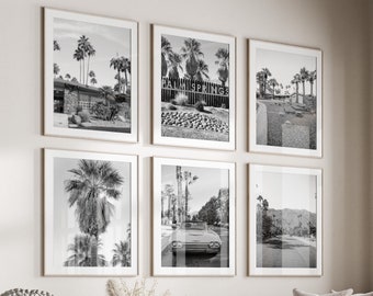 Palm Springs California Black & White Wall Art Set of 6, Retro California Prints, Instant Download, Gallery Wall Set, Palm Springs Posters