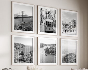 Portugal Black & White Wall Art Set of 6, Portugal Prints, Instant Download, Gallery Wall Set, Lisbon Posters, Travel Photography, Europe
