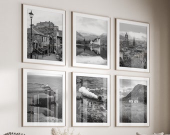 Scotland Black & White Wall Art Set of 6, Scotland UK Prints, Instant Download, Gallery Wall Set, Edinburgh Posters, Travel Photography