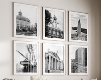 Baltimore Black & White Wall Art Set of 6, Maryland Prints, Instant Download, Gallery Wall Set, Baltimore City Posters, United States