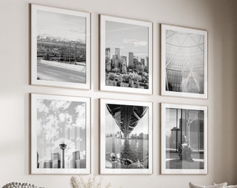 Calgary Black & White Wall Art Set of 6, Calgary City Prints, Instant Download, Gallery Wall Set, Canada Posters, Travel Photography