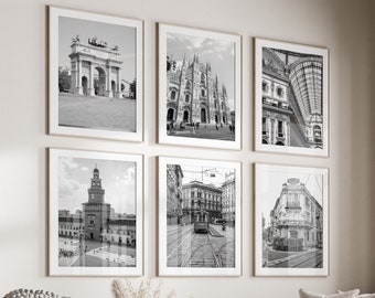 Milan Black & White Wall Art Set of 6, Milan City Prints, Instant Download, Gallery Wall Set, Italy Posters, Travel Photography, Europe