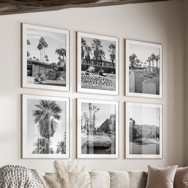 Palm Springs California Black & White Wall Art Set of 6, Retro California Prints, Instant Download, Gallery Wall Set, Palm Springs Posters