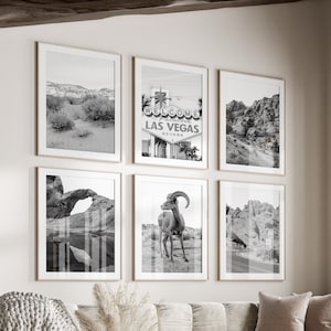 Ensemble de 6 oeuvres d'art mural noir et blanc de l'État du Nevada, tirages Nevada NV, téléchargement immédiat, ensemble mural de la galerie, photographies de voyage, Las Vegas