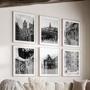 Glasgow Black & White Wall Art Set de 6, Escocia Reino Unido Impresiones, Descarga instantánea, Gallery Wall Set, Carteles de la ciudad de Glasgow, Fotografía de viajes