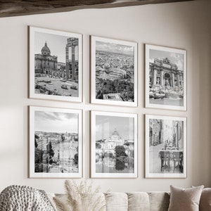 Rome Black & White Wall Art Set of 6, Italy Prints, Instant Download, Gallery Wall Set, Rome Posters, Travel Photography