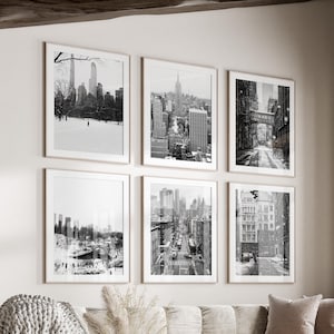 New York Black & White Winter Wall Art Set of 6, NYC Prints, Instant Download, Gallery Wall Set, Christmas Posters, Winter Snow