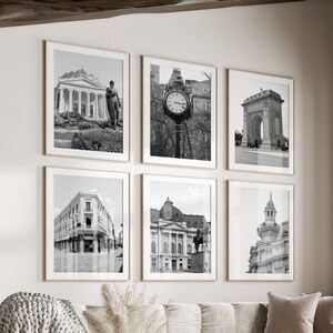 Bucharest City Black & White Wall Art Set of 6, Romania Prints, Instant Download, Gallery Wall Set, Bucharest City Posters, Europe