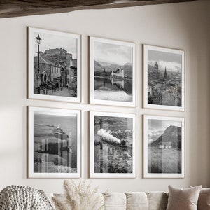 Scotland Black & White Wall Art Set of 6, Scotland UK Prints, Instant Download, Gallery Wall Set, Edinburgh Posters, Travel Photography