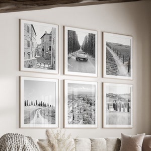Conjunto de 6 arte de parede em preto e branco da Toscana, impressões da Itália, download instantâneo, conjunto de parede de galeria, pôsteres da Toscana, fotografia de viagens