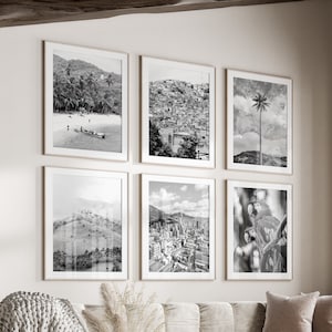 Colombia Black & White Wall Art Set de 6, Impresiones de Colombia, Descarga instantánea, Conjunto de pared de galería, Carteles de América del Sur, Fotografía de viajes
