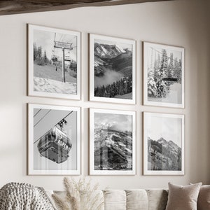 Juego de 6 cuadros de Aspen en blanco y negro, impresiones de Aspen, descarga instantánea, juego de cuadros de pared, carteles de estaciones de esquí, Colorado, Montañas Rocosas