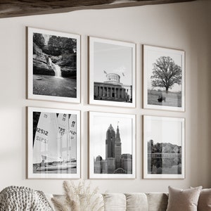 Ohio State Black & White Wall Art Set of 6, Ohio Prints, Instant Download, Gallery Wall Set, Cleveland Posters, Travel Photography