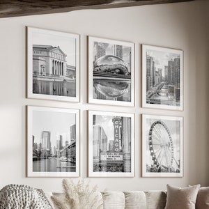 Chicago Black & White Wall Art Set of 6, Chicago City Prints, Instant Download, Gallery Wall Set, Illinois Posters, United States, Urban
