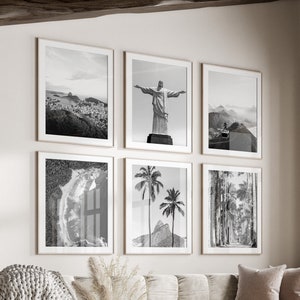 Conjunto de arte de pared en blanco y negro de Río de Janeiro de 6, impresiones de Brasil, descarga instantánea, conjunto de pared de galería, carteles de Río de Janeiro, América del Sur
