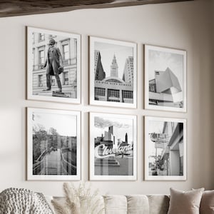 Cleveland City Black & White Wall Art Set of 6, Cleveland Prints, Instant Download, Gallery Wall Set, Ohio Posters, Travel Photography