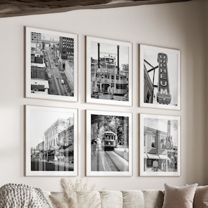 Memphis Black & White Wall Art Set von 6, Memphis City Drucke, Sofort Download, Galerie Wandbild, Tennessee Poster, Urban