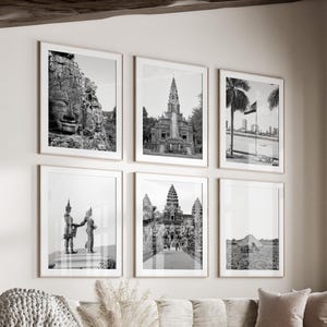 Cambodia Wat Black & White Wall Art Set of 6, Cambodia Prints, Instant Download, Gallery Wall Set, South East Asia Posters, Angkor Wat