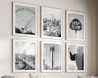 Dallas City Black & White Wall Art Set of 6, Texas Prints, Instant Download, Gallery Wall Set, Dallas TX Posters, Travel Photography