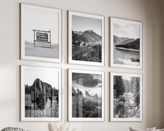 Colorado State Black & White Wall Art Set of 6, Colorado CO Prints, Instant Download, Gallery Wall Set, Rocky Mountains Posters