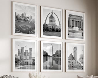 St. Louis Missouri Black & White Wall Art Set of 6, St. Louis City Prints, Instant Download, Gallery Wall Set, MO State Posters