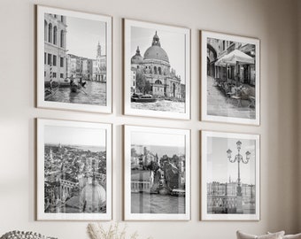 Venice Black & White Wall Art Set of 6, Venice Italy Prints, Instant Download, Gallery Wall Set, Venice Posters, Travel Photography, Europe