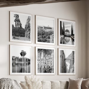 Malaga Spain Black & White Wall Art Set of 6, Malaga City Prints, Instant Download, Gallery Wall Set, Spain Posters, Andalusia