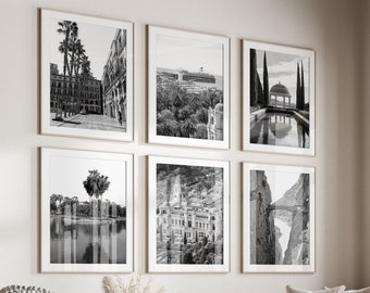 Juego de 6 impresiones de Málaga, España, en blanco y negro, impresiones de la ciudad de Málaga, descarga instantánea, pósteres de España, Andalucía