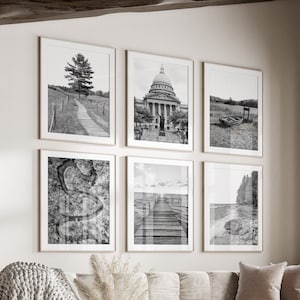 Wisconsin State schwarz & weiß Wand Kunst Set von 6, Wisconsin WI Drucke, sofortiger Download, Galerie Wand Set, Madison Poster