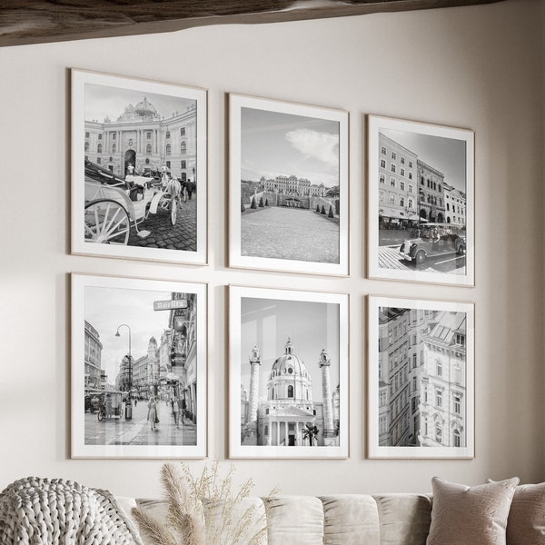 Vienna Black & White Wall Art Set of 6, Austria Prints, Instant Download, Gallery Wall Set, Vienna City Posters, Travel Photography