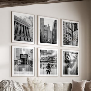 Wall Street New York Black & White Wall Art Set of 6, New York City Prints, Instant Download, Gallery Wall Set, Manhatten Posters, NYC