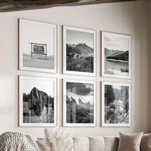 Colorado State Black & White Wall Art Set of 6, Colorado CO Prints, Instant Download, Gallery Wall Set, Rocky Mountains Posters