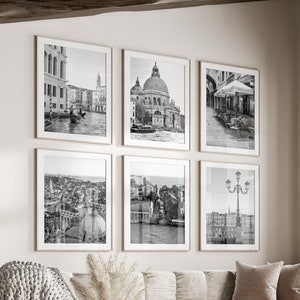 Venice Black & White Wall Art Set of 6, Venice Italy Prints, Instant Download, Gallery Wall Set, Venice Posters, Travel Photography, Europe