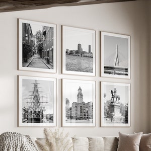 Boston Black & White Wall Art Set of 6, Boston City Prints, Instant Download, Gallery Wall Set, Massachusetts Posters, Travel Photography