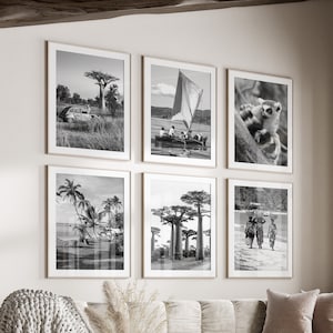 Madagaskar zwart-witte muurkunst set van 6, Afrika prints, Instant Download, galeriewand set, Madagaskar posters, reisfotografie