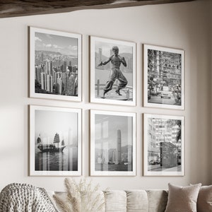 Hong Kong Black & White Wall Art Set of 6, HK Prints, Instant Download, Gallery Wall Set, Hong Kong Posters, Printable Travel Photography
