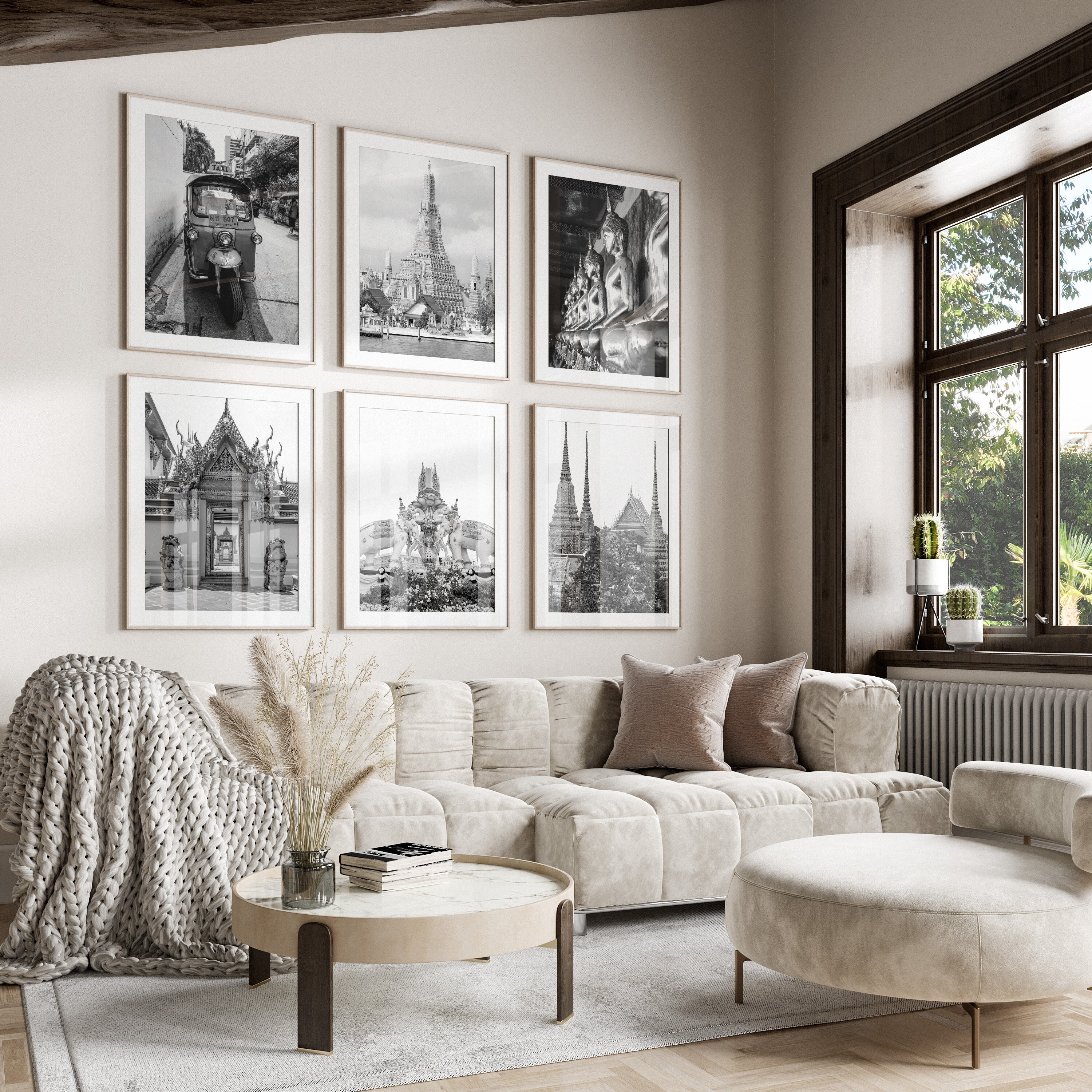 Bangkok Black & White Wall Art Set of 6, Bangkok City Prints, Instant Download, Gallery Wall Set, Thailand Posters, Travel Photography