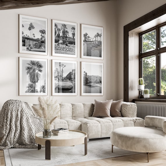 Palm Springs California Black & White Wall Art Set of 6, Retro California Prints, Instant Download, Gallery Wall Set, Palm Springs Posters