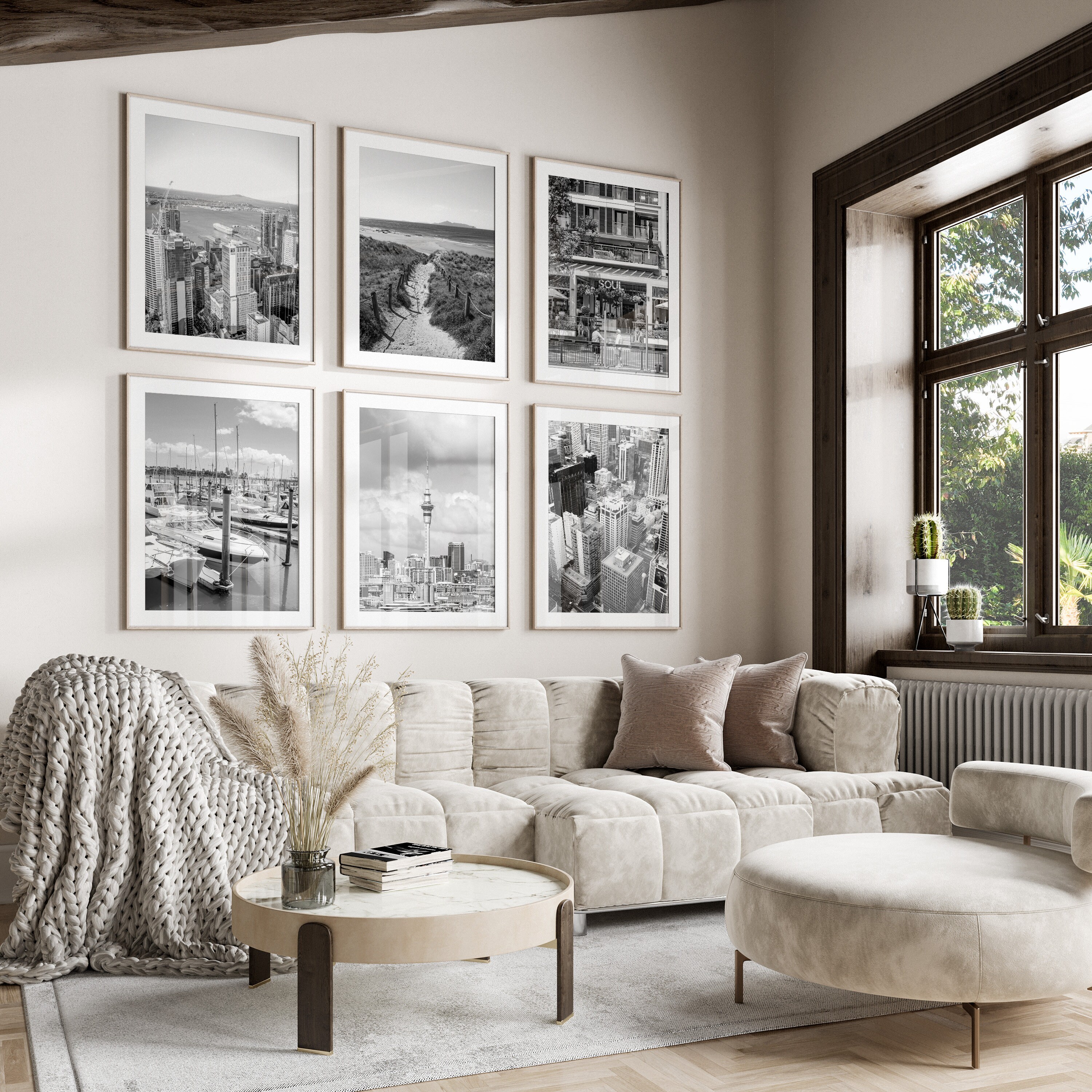 Ensemble de 6 oeuvres d'art mural noir et blanc d'Auckland, estampes néo-zélandaises, téléchargement immédiat, ensemble mural de galerie, affiches de la ville d'Auckland, photographies de voyage