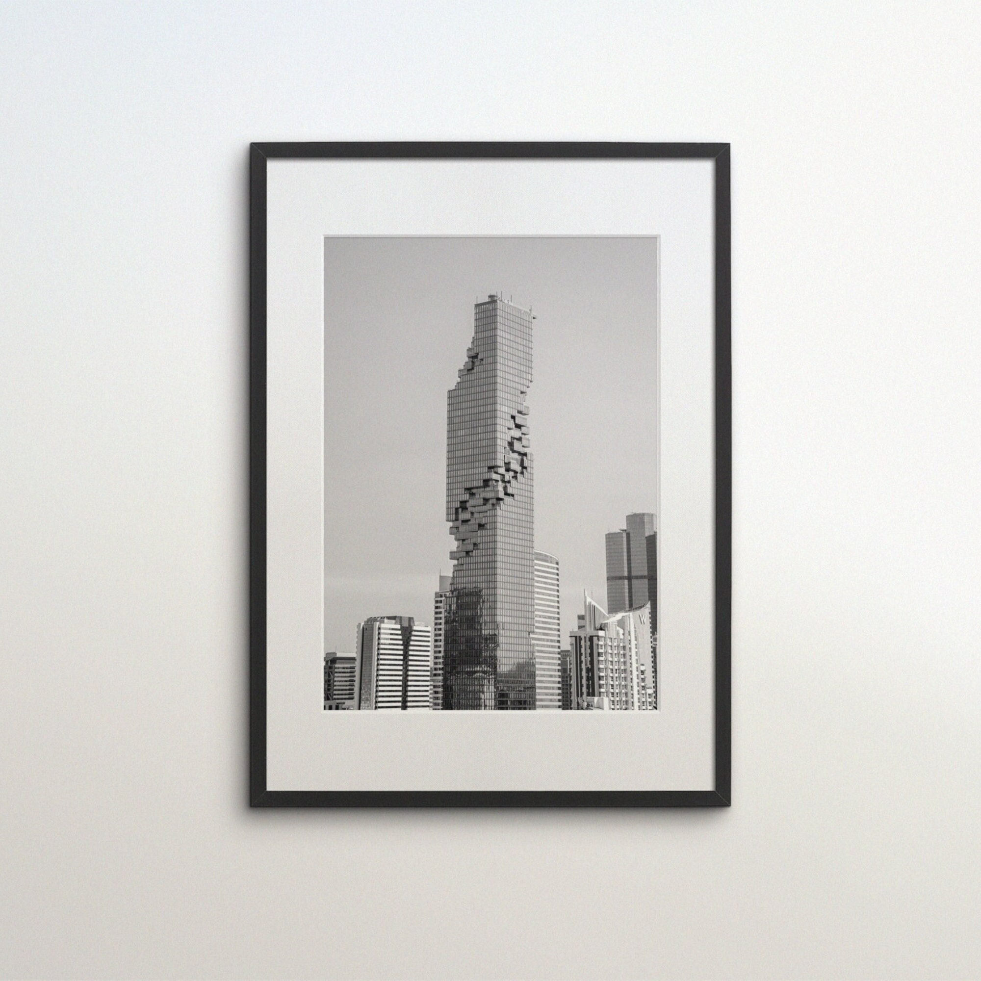 Bangkok Cityscape, MahaNakhon Tower, Thailand, Instant Download, Black White Photography, Wall Art, Travel Poster, Thai Art Print