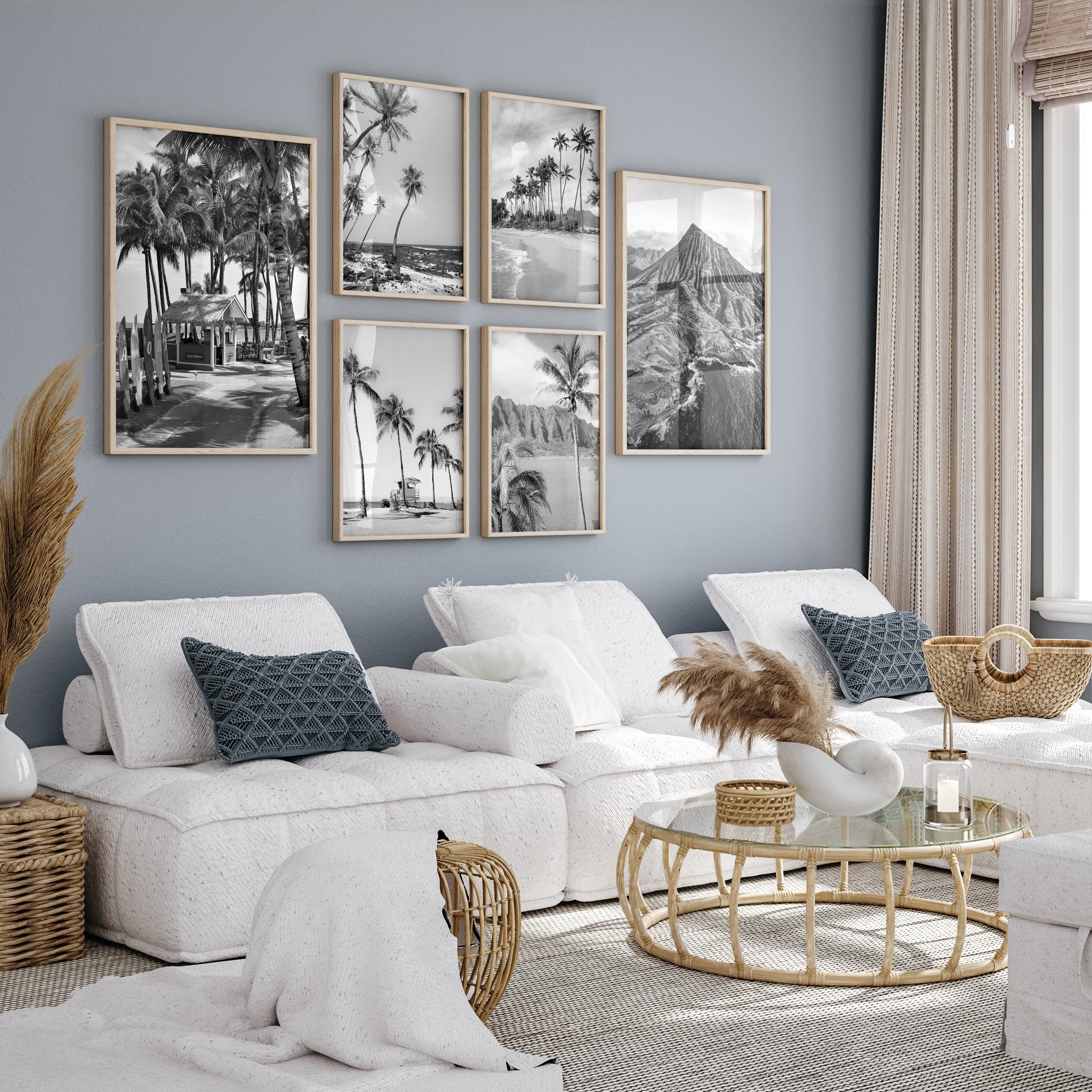 Hawaii Black & White Wall Art Set of 6, Hawaii Beach Prints, Instant ...