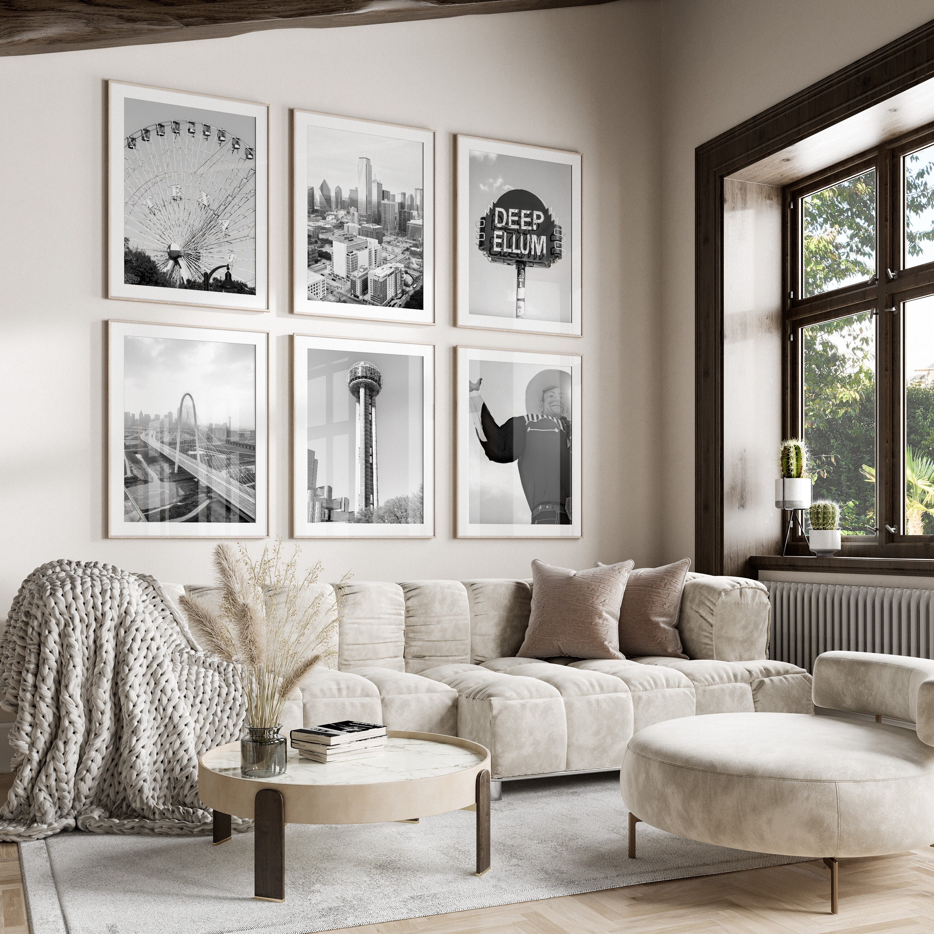 Dallas City Black & White Wall Art Set of 6, Texas Prints, Instant Download, Gallery Wall Set, Dallas TX Posters, Travel Photography