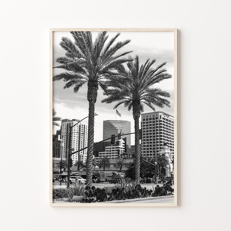 San Diego zwart-witte muurkunst set van 6, San Diego City prints, Instant Download, Gallery Wall Set, California Mission Beach posters afbeelding 9
