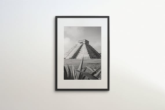 Chichen Itza, Mexico, Instant Download, Black White Photography, Wall Art, Travel Poster, Mexico Art Print, Mayan Ruins