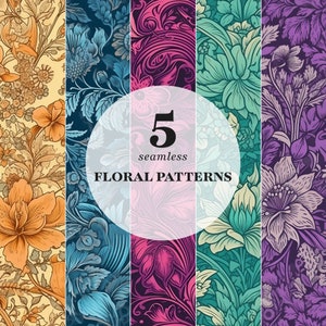 FLORAL PATTERN | 5 Seamless Prints, Flowers Digital Paper, Flowers Repeating Pattern, Flower Background, Floral Digital Paper, Pattern Print