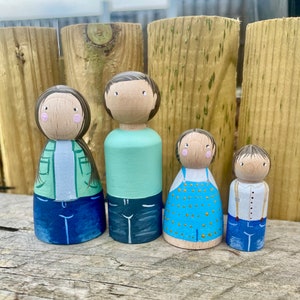 Custom Family peg doll set, house warming gift, wooden people, dolls house