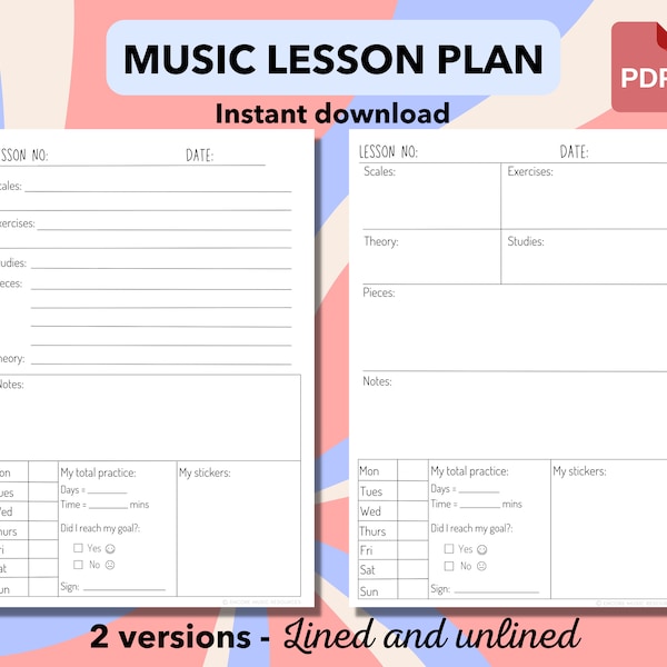 Music Lesson Plan Practice Sheet Student Musician Log Digital Download Printable Music Practice Plan Teacher Organiser Music Education