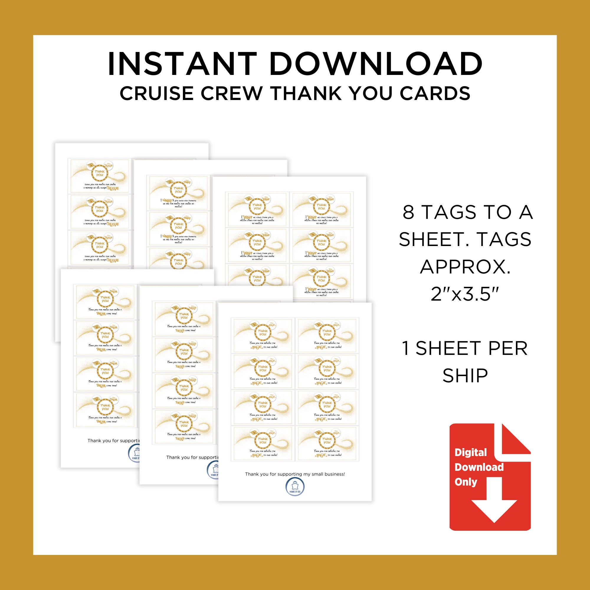 Cruise On Thank You Cards For Crew - 6 Pack Appreciation Cards For Cruise Staff